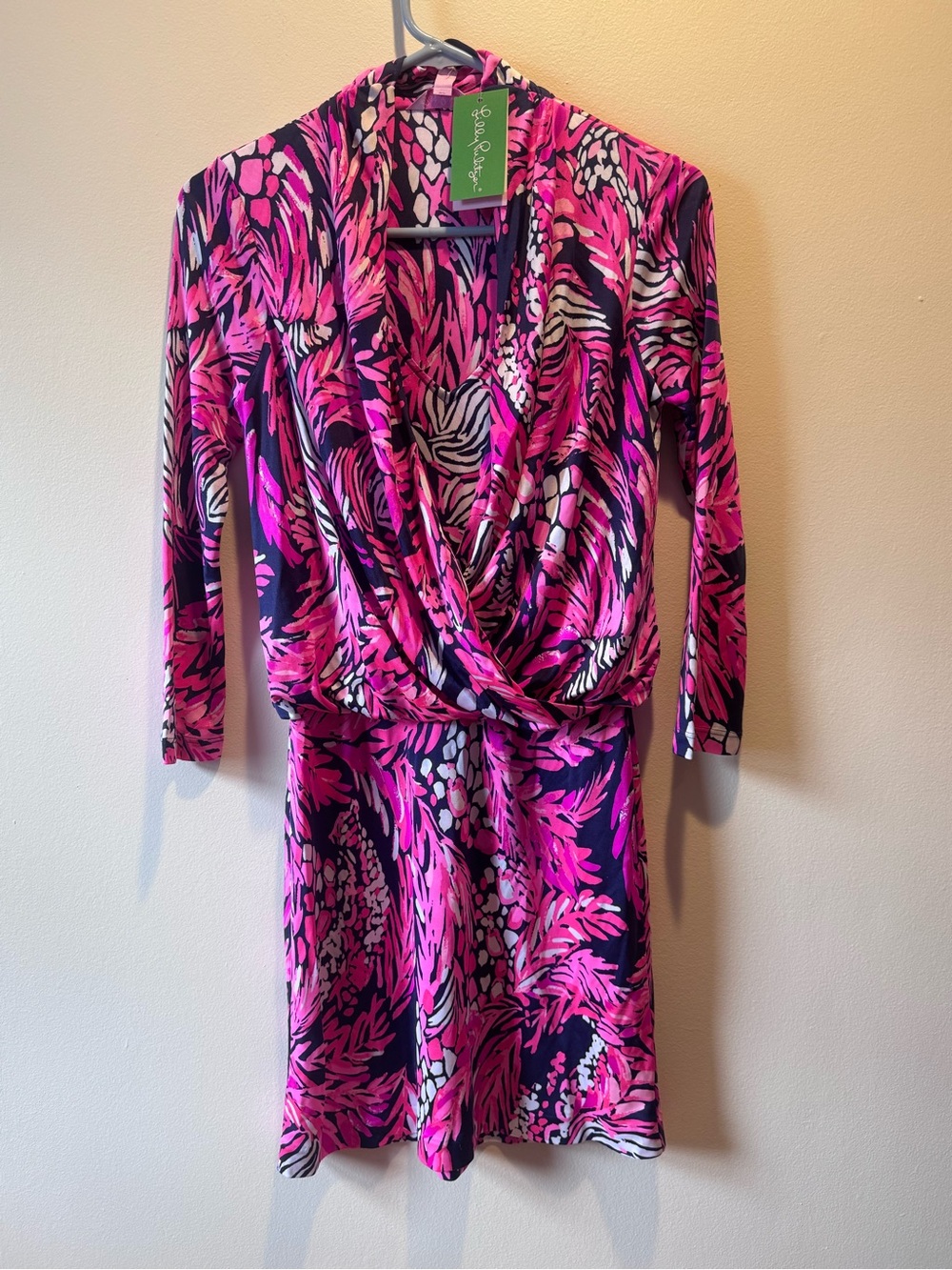Lilly Pulitzer Pink and Black Long Sleeve Wrap-Style Dress
